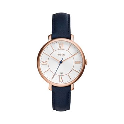 Ladies rose gold 'jacqueline' blue strap watch es3843